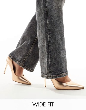 Wide Fit Paphos pointed high heeled court shoes in rose gold
