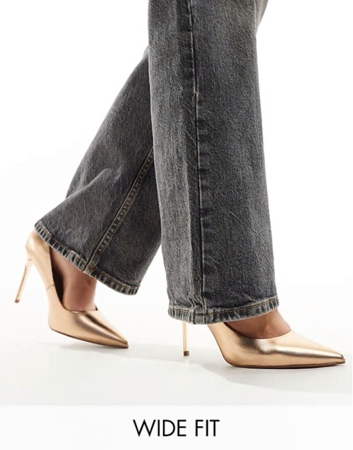 Wide Fit Paphos pointed high heeled court shoes in rose gold